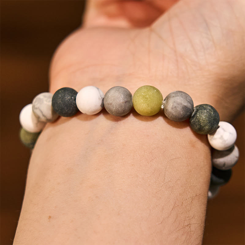 Bracelet de calme en pierre de Bouddha avec divers cristaux, malachite, lazurite et hémimorphite