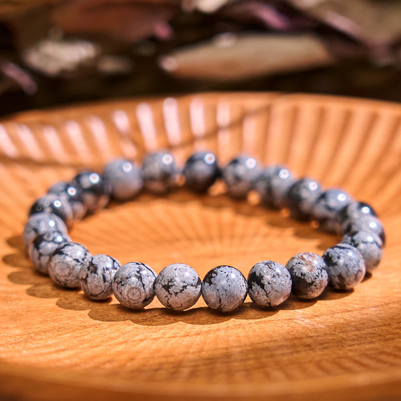 Bracelet de sérénité en pierre de Bouddha, cristaux variés, malachite, lazurite, lapis-lazuli et hémimorphite - Obsidienne flocon de neige (Tour de poignet : 14-16 cm) - image 54