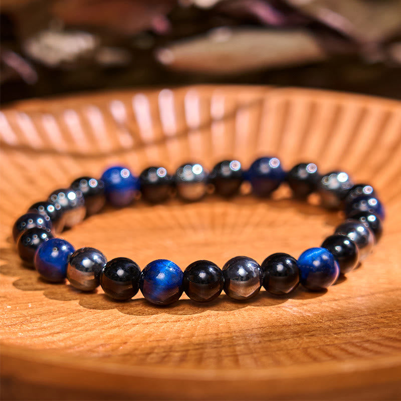 Bracelet de sérénité en pierre de Bouddha, cristaux variés, malachite, lazurite, lapis-lazuli et hémimorphite - Lazurite, œil de tigre, obsidienne, hématite (Tour de poignet : 14-18 cm) - image 75