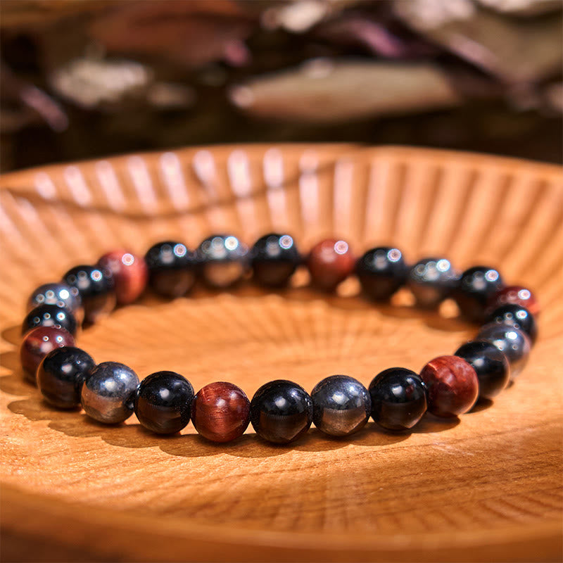 Bracelet de sérénité en pierre de Bouddha, cristaux variés, malachite, lazurite, lapis-lazuli et hémimorphite - Obsidienne œil de tigre rouge hématite (Tour de poignet : 14-18 cm) - image 72