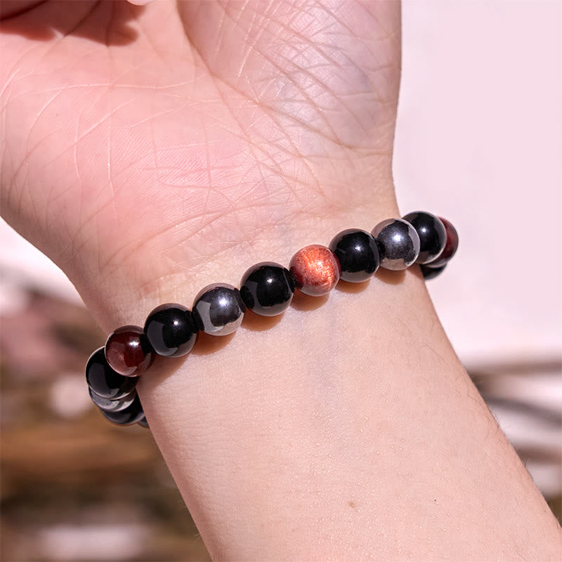 Bracelet de calme en pierre de Bouddha avec divers cristaux, malachite, lazurite et hémimorphite