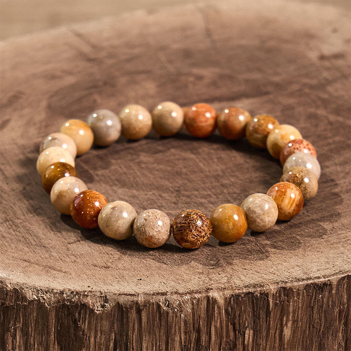 Bracelet de sérénité en pierre de Bouddha, cristaux variés, malachite, lazurite, lapis-lazuli et hémimorphite - Corail fossilisé (Tour de poignet : 14-16 cm) - image 86