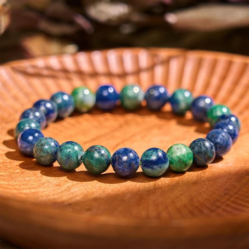 Bracelet de calme en pierre de Bouddha avec divers cristaux, malachite, lazurite et hémimorphite