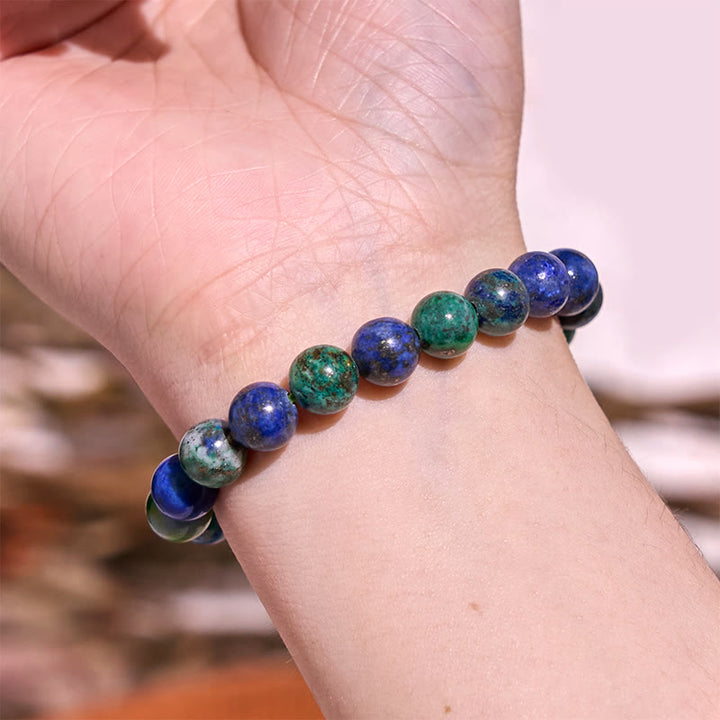 Bracelet de calme en pierre de Bouddha avec divers cristaux, malachite, lazurite et hémimorphite
