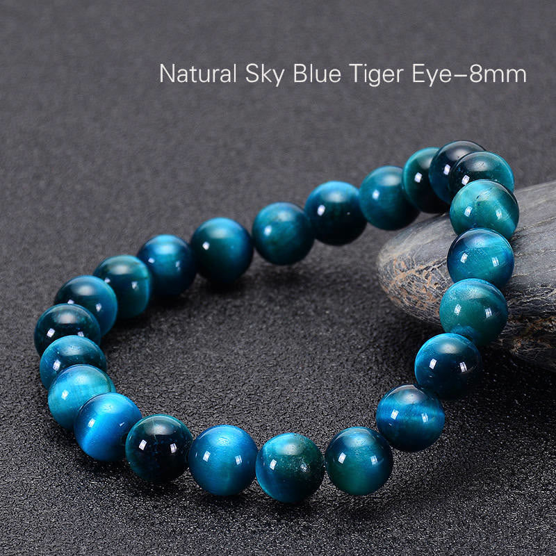Bracelet de sérénité en pierre de Bouddha, cristaux variés, malachite, lazurite, lapis-lazuli et hémimorphite - Œil de tigre bleu (Tour de poignet : 14-16 cm) - image 128