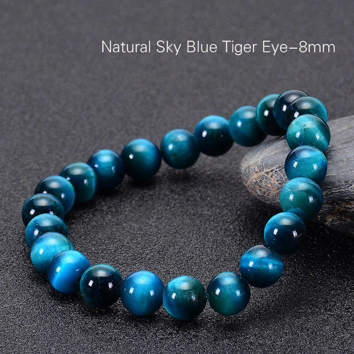 Bracelet de sérénité en pierre de Bouddha, cristaux variés, malachite, lazurite, lapis-lazuli et hémimorphite - Œil de tigre bleu (Tour de poignet : 14-16 cm) - image 128