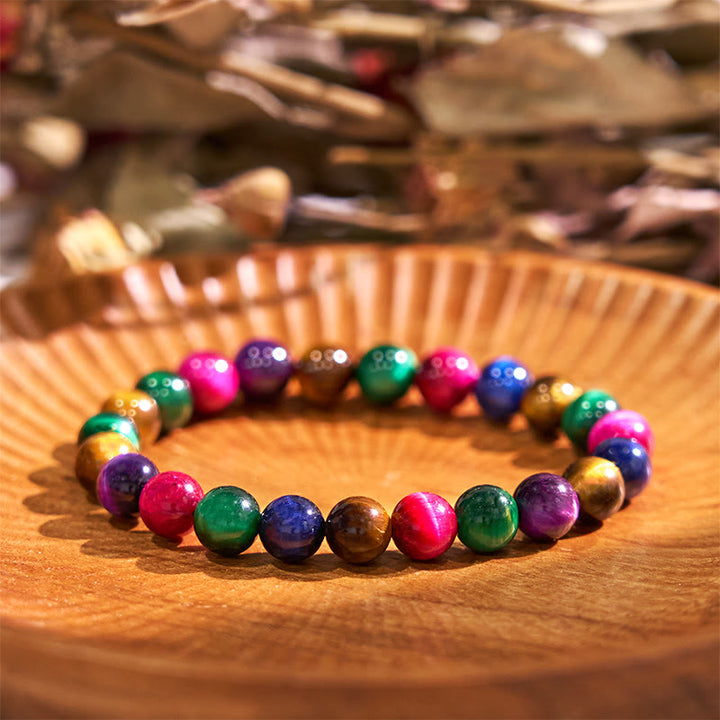 Bracelet de sérénité en pierre de Bouddha, cristaux variés, malachite, lazurite, lapis-lazuli et hémimorphite - Œil de tigre coloré (Tour de poignet : 14-16 cm) - image 131