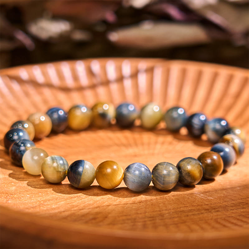Bracelet de sérénité en pierre de Bouddha, cristaux variés, malachite, lazurite, lapis-lazuli et hémimorphite - Œil de tigre jaune et bleu (Tour de poignet : 14-16 cm) - image 133