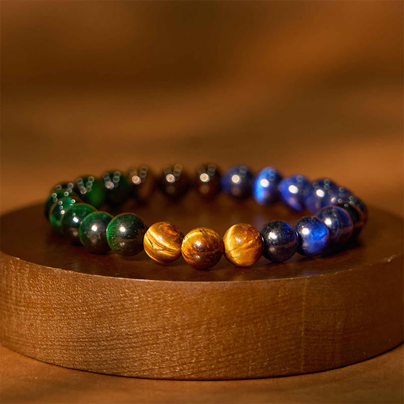 Bracelet de sérénité en pierre de Bouddha, cristaux variés, malachite, lazurite, lapis-lazuli et hémimorphite - Œil de tigre jaune, bleu et vert (Tour de poignet : 14-16 cm) - image 135