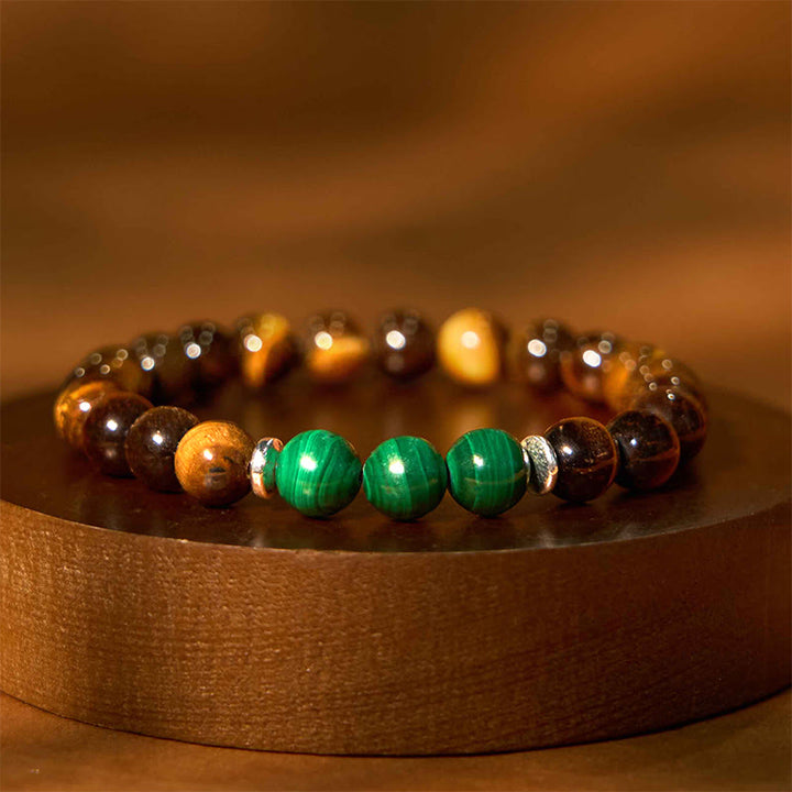 Bracelet de sérénité en pierre de Bouddha, cristaux variés, malachite, lazurite, lapis-lazuli et hémimorphite - Œil de tigre jaune-vert (Tour de poignet : 14-16 cm) - image 138