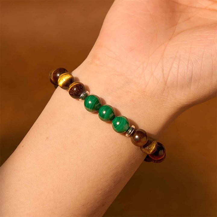 Bracelet de calme en pierre de Bouddha avec divers cristaux, malachite, lazurite et hémimorphite