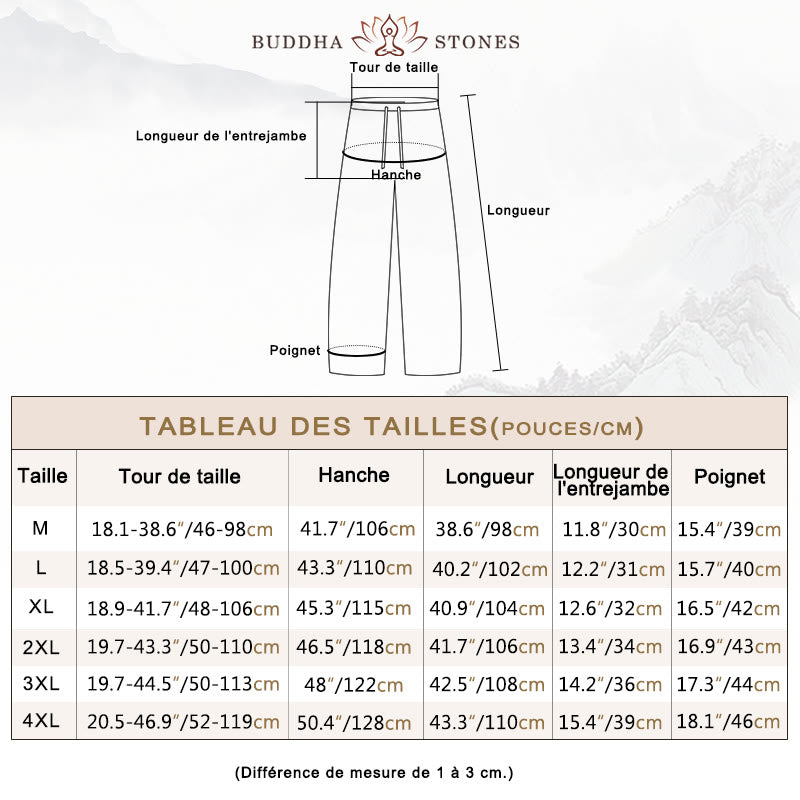 Pantalon décontracté en coton et lin de couleur unie pour homme Buddha Stones avec cordon de serrage et poches - image 6