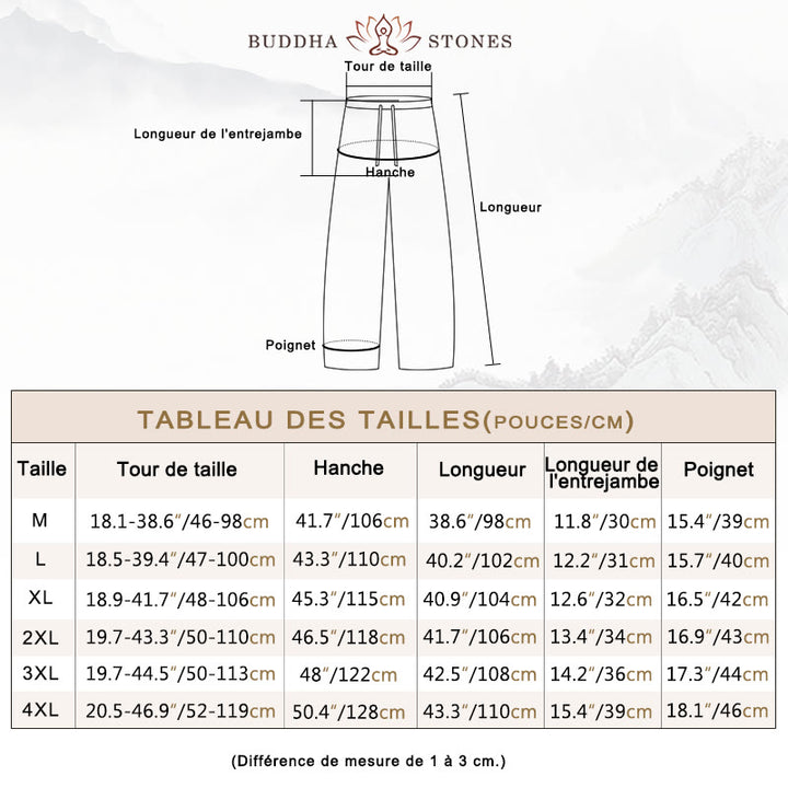 Pantalon décontracté en coton et lin de couleur unie pour homme Buddha Stones avec cordon de serrage et poches - image 6