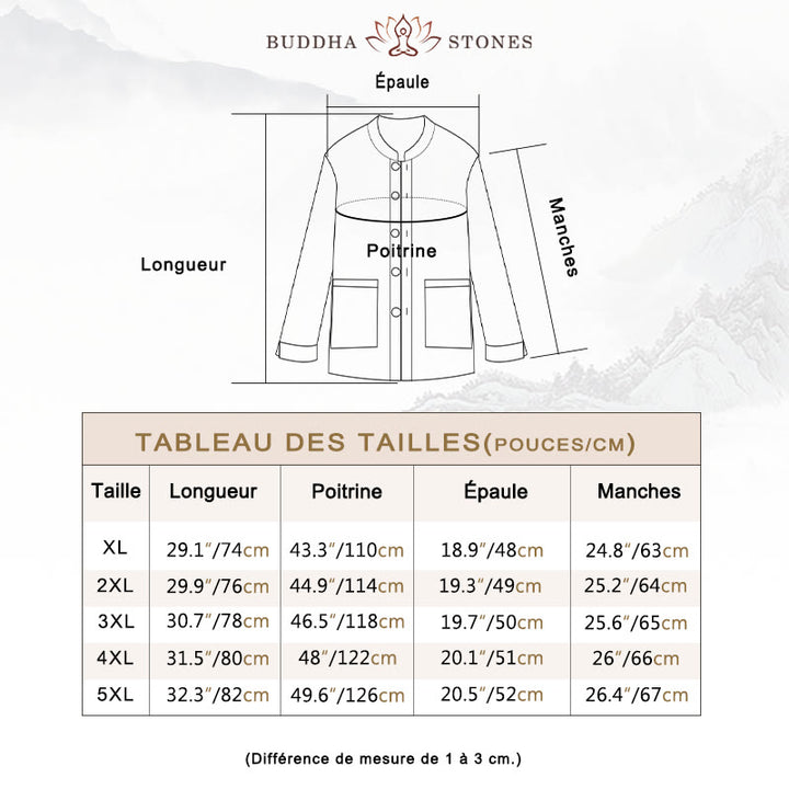Veste-chemise à boutons en lin et coton avec doublure polaire et poches pour homme Buddha Stones