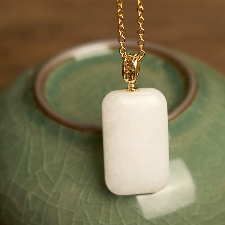 Collier pendentif de prospérité en argent et jade Hetian Buddha Stones