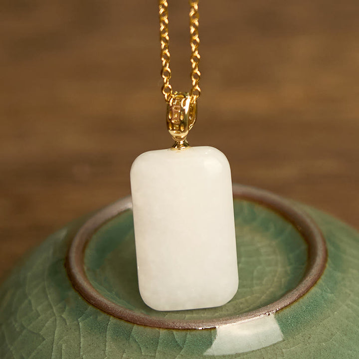 Collier pendentif de prospérité en argent et jade Hetian Buddha Stones