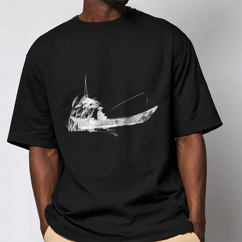 T-shirt en coton à Buddha Stones, bateau, pêche, herbe - image 12