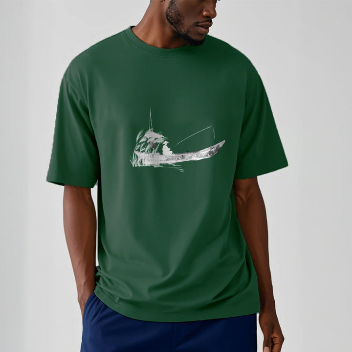 T-shirt en coton à Buddha Stones, bateau, pêche, herbe - image 4
