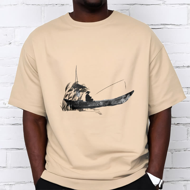 T-shirt en coton à Buddha Stones, bateau, pêche, herbe - image 8