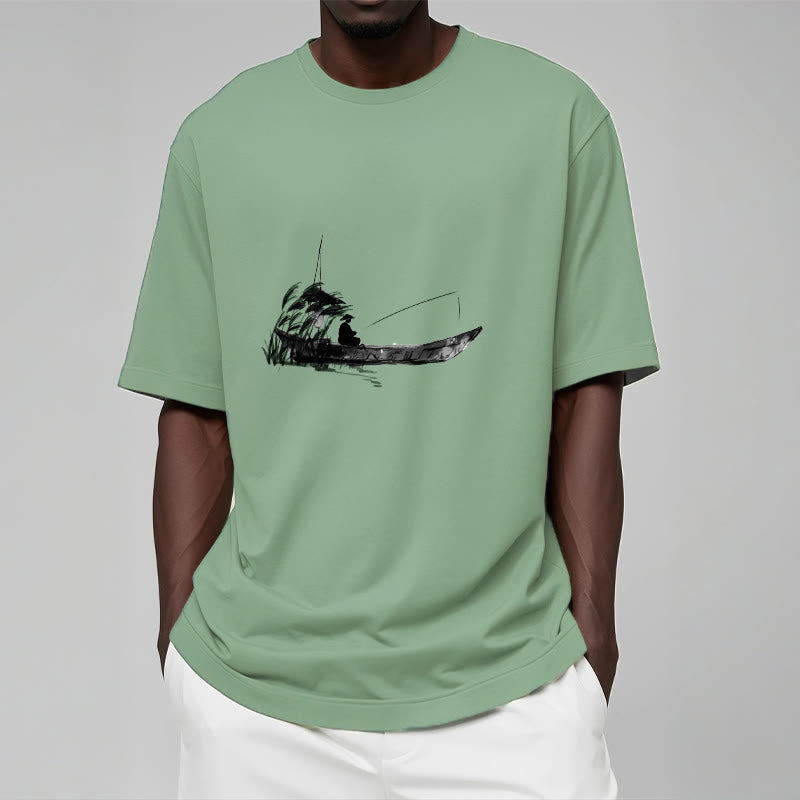 T-shirt en coton à Buddha Stones, bateau, pêche, herbe - image 17