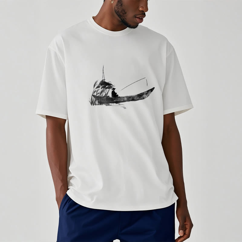 T-shirt en coton à Buddha Stones, bateau, pêche, herbe - image 6