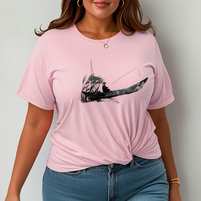 T-shirt en coton à Buddha Stones, bateau, pêche, herbe - image 19