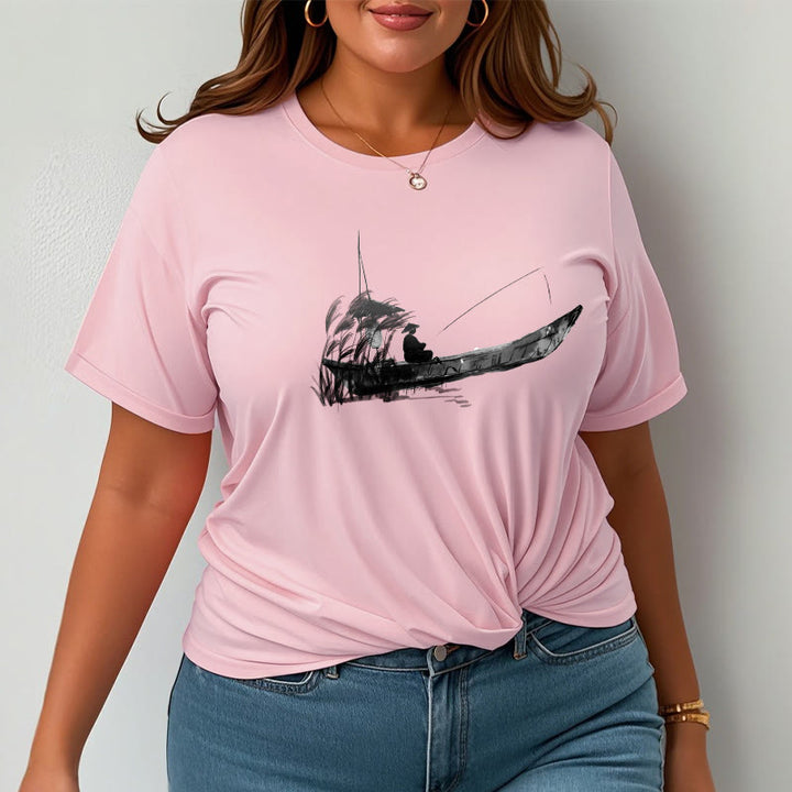 T-shirt en coton à Buddha Stones, bateau, pêche, herbe - image 19