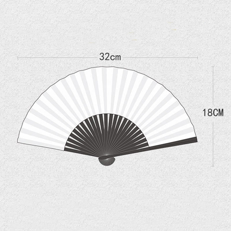 Éventail pliable en bambou à main en soie avec grue en fleurs de prunier et Buddha Stones