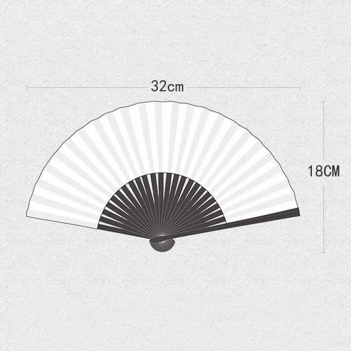 Éventail pliable en bambou à main en soie avec grue en fleurs de prunier et Buddha Stones