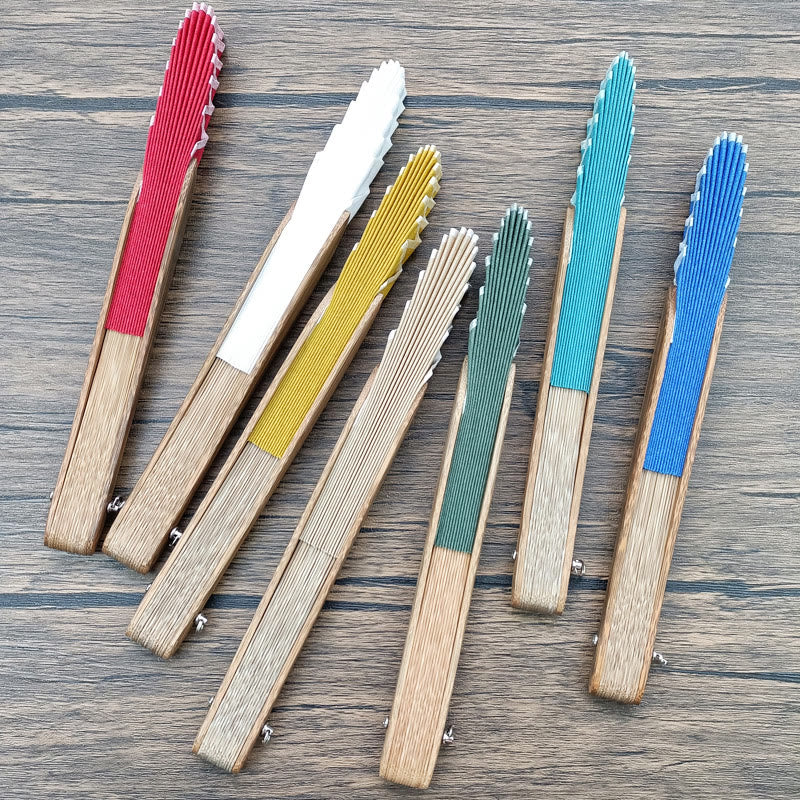 Éventail pliable en bambou à main en forme de coquillage de couleur unie rétro avec Buddha Stones