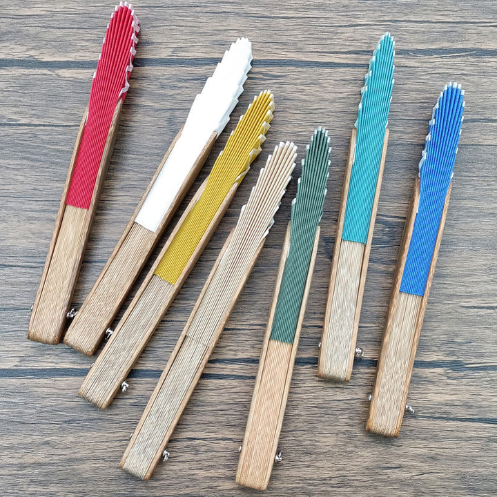 Éventail pliable en bambou à main en forme de coquillage de couleur unie rétro avec Buddha Stones
