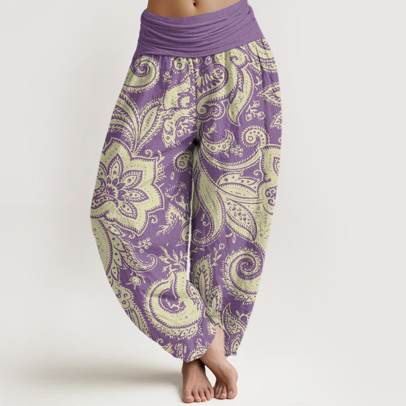 Pantalon sarouel à taille élastique pour femme avec motifs cachemire et Buddha Stones - DarkOrchid - US22，UK/AU26，EU54 (6XL) - image 5