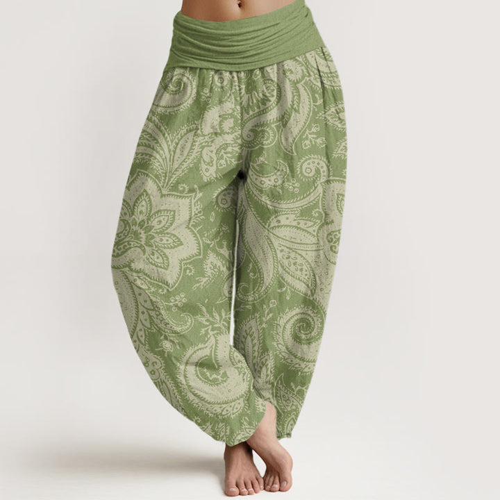 Pantalon sarouel à taille élastique pour femme avec motifs cachemire et Buddha Stones - Vert olive - US22，UK/AU26，EU54 (6XL) - image 8