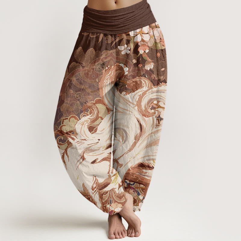 Pantalon sarouel taille élastique pour femme Buddha Stones Fox Cherry Blossoms - SaddleBrown - US22，UK/AU26，EU54 (6XL) - image 4