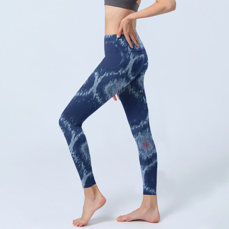 Pantalon de yoga pour femme avec leggings de sport et motif Buddha Stones bleu marine et blanc - image 3