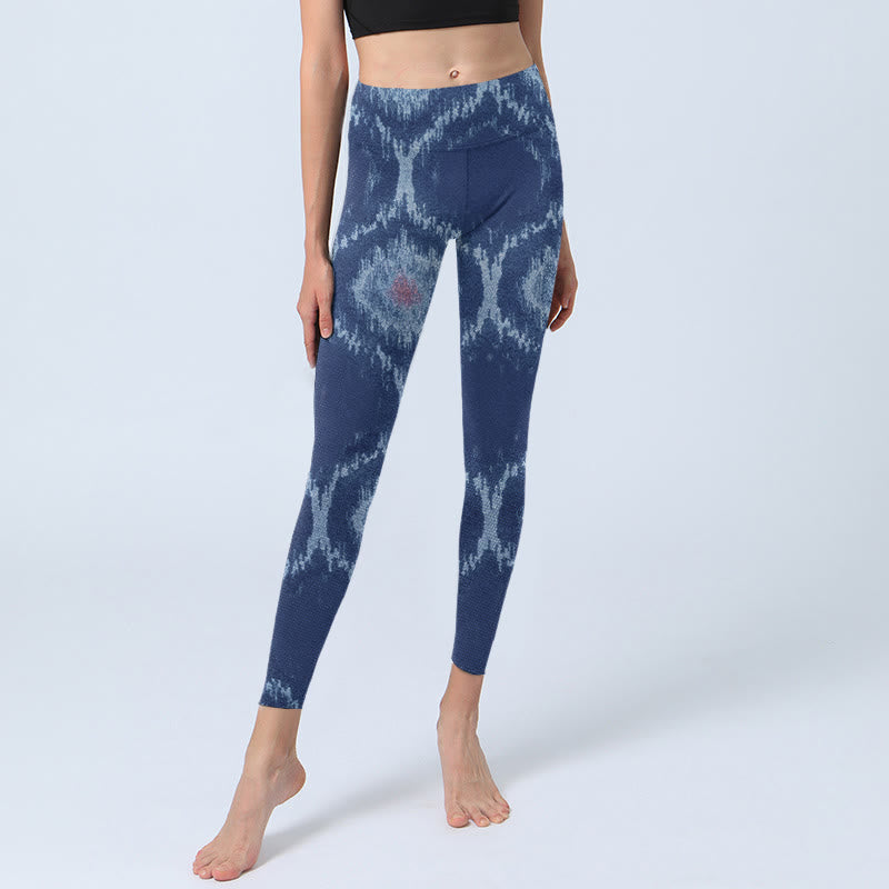Pantalon de yoga pour femme avec leggings de sport et motif Buddha Stones bleu marine et blanc - image 6