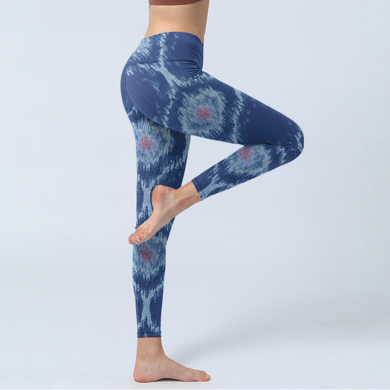 Pantalon de yoga pour femme avec leggings de sport et motif Buddha Stones bleu marine et blanc - image 4