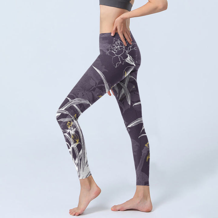 Leggings de sport pour femmes Buddha Stones et fleurs d'orchidées et roses - image 3