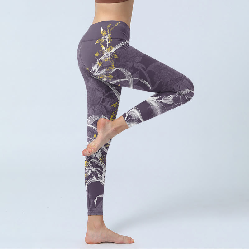 Leggings de sport pour femmes Buddha Stones et fleurs d'orchidées et roses - image 3
