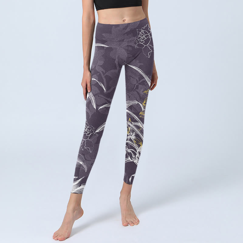 Leggings de sport pour femmes Buddha Stones et fleurs d'orchidées et roses - image 5