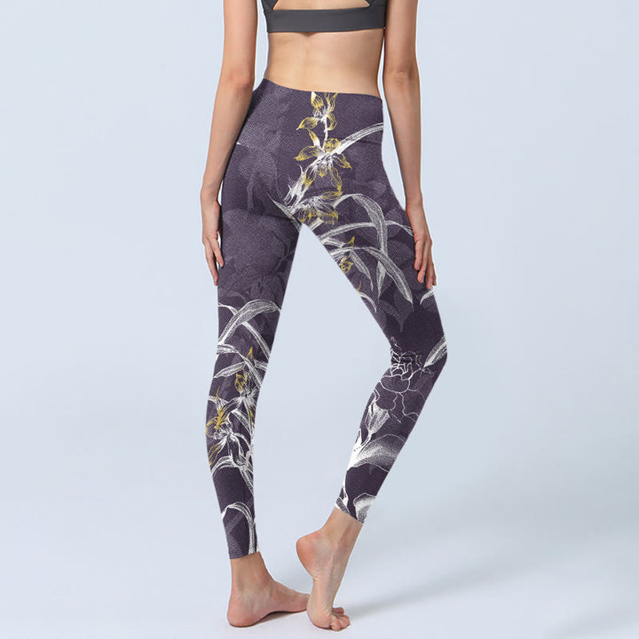 Leggings de sport pour femmes Buddha Stones et fleurs d'orchidées et roses - image 4