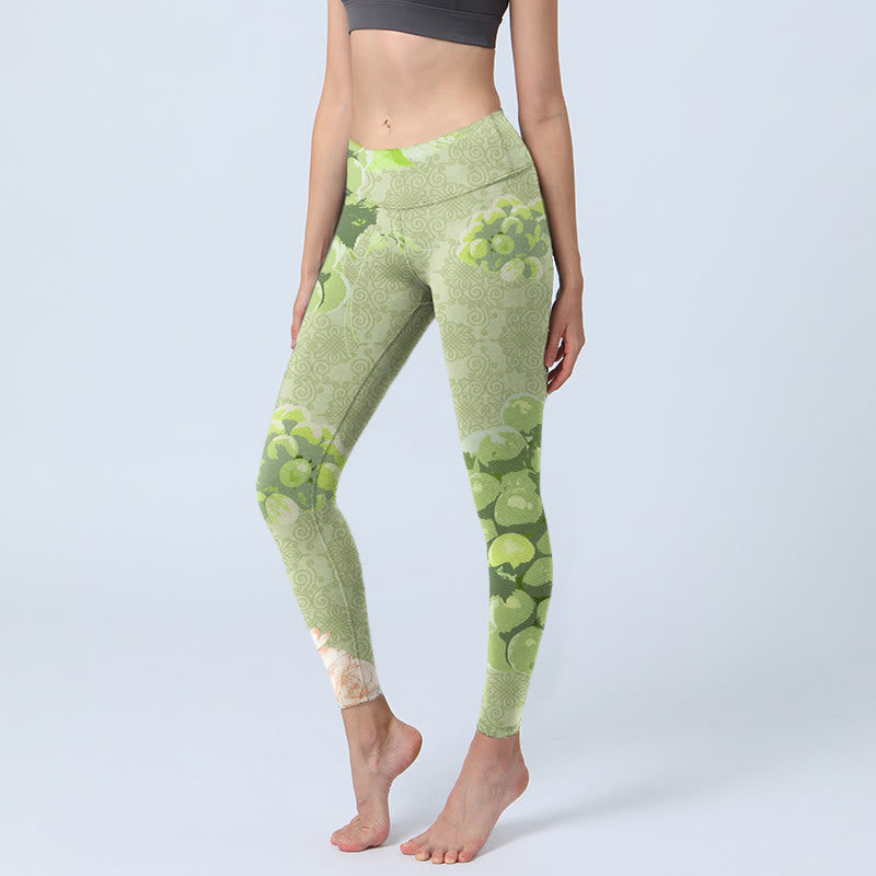 Leggings de sport pour femmes Buddha Stones, raisins verts et roses roses - JauneVert - US18，UK/AU22，EU50 (4XL) - image 1