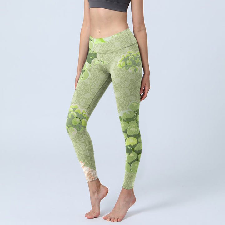 Leggings de sport pour femmes Buddha Stones, raisins verts et roses roses - JauneVert - US18，UK/AU22，EU50 (4XL) - image 1