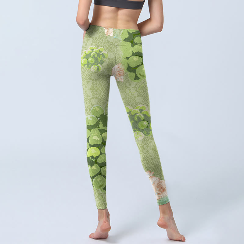 Leggings de sport pour femmes Buddha Stones, raisins verts et roses roses - image 7
