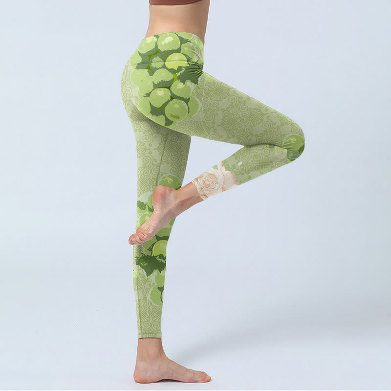 Leggings de sport pour femmes Buddha Stones, raisins verts et roses roses - image 4