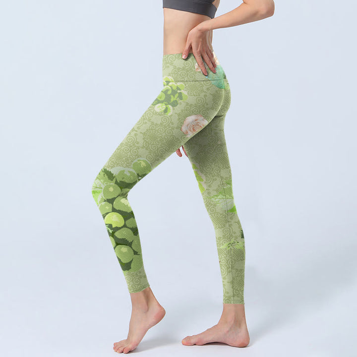 Leggings de sport pour femmes Buddha Stones, raisins verts et roses roses - image 3