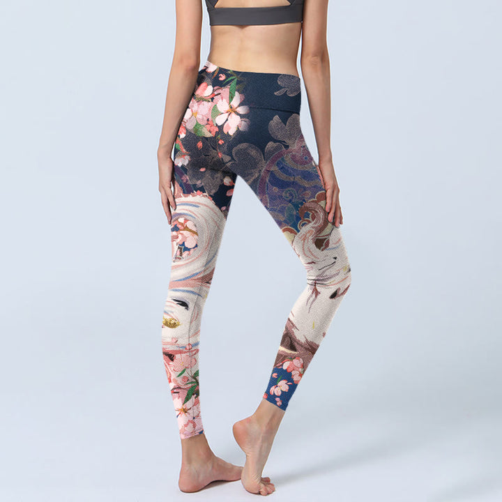 Leggings de sport Buddha Stones Fox Cherry Blossoms Pantalons de yoga pour femmes - image 4