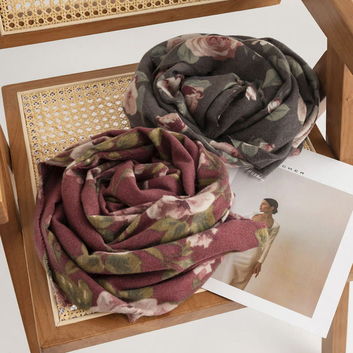 Écharpe de voyage confortable en forme de châle tibétain Buddha Stones et roses de jardin pour l'automne et l'hiver