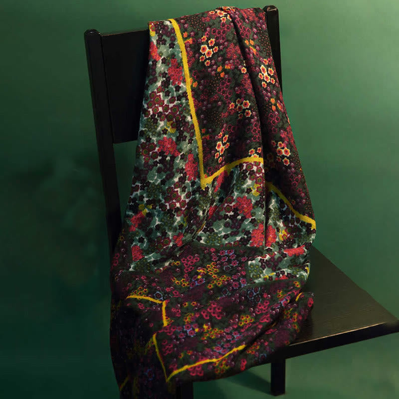 Écharpe de voyage confortable en hiver Buddha Stones et palais tibétain vintage, peinture à l'huile, fleurs - Vert Rouge Jaune 135*135cm - image 0