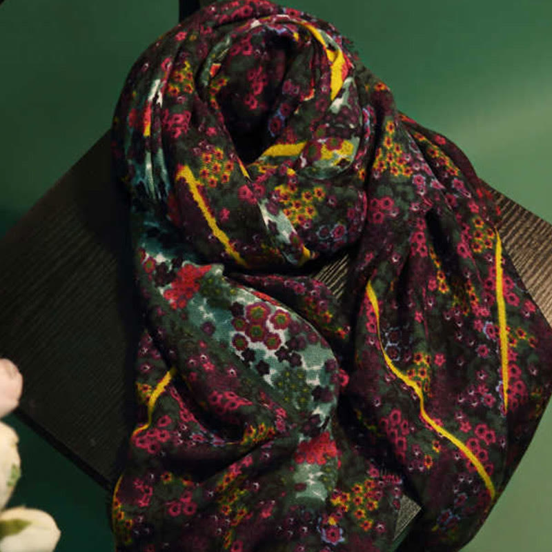 Écharpe de voyage confortable en hiver Buddha Stones et palais tibétain vintage, peinture à l'huile, fleurs - image 1